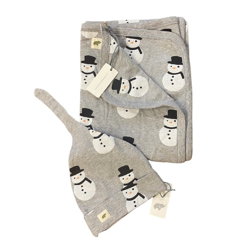 NWT:  Monica + Andy Coming Home Blanket and Top Knot Cap: Let it Snowman